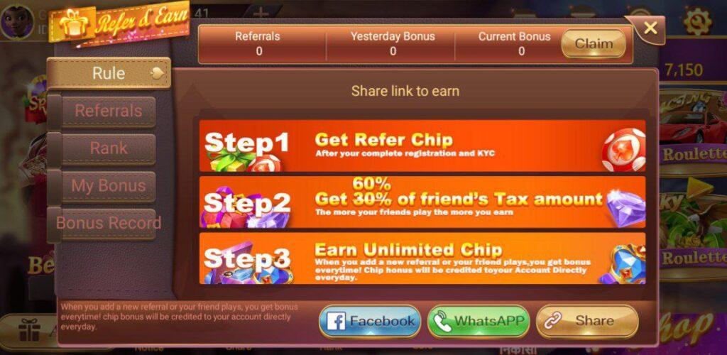 Refer And Earn Program in Rummy Bloc Apk