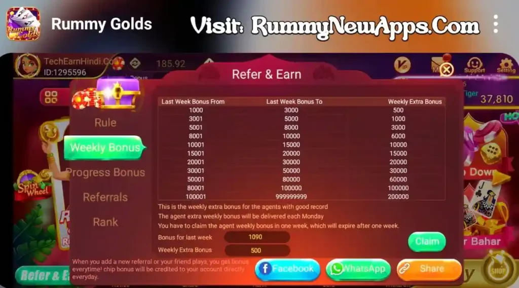 Rummy Golds APK Weekly Bonus