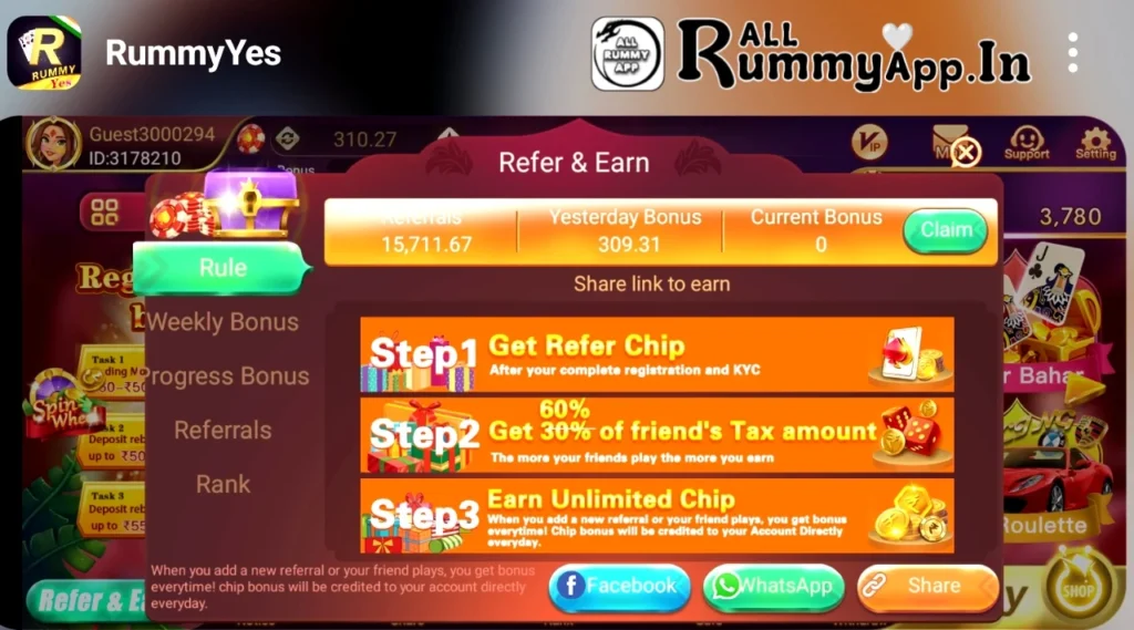 How To Refer And Earn in Rummy Yes