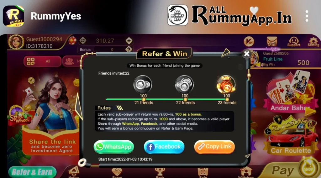 Refer And Win Money in Rummy Yes